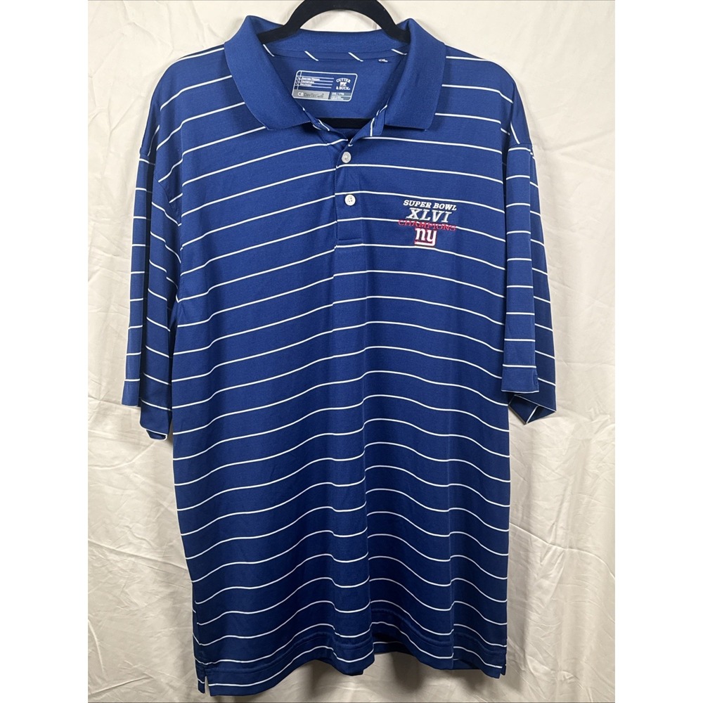 NY Giants Cutter &Buck Superbowl‎ XLVI 46 2012  Blue Golf  Polo Shirt Mens XXL